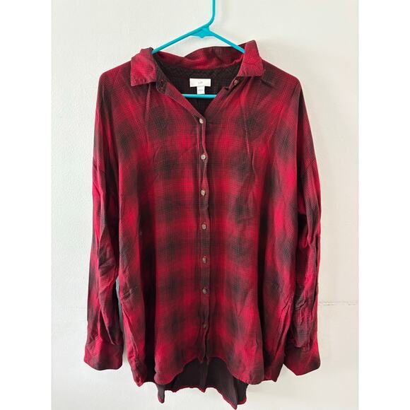 J. Jill Tops - J.Jill Womens Plaid Long Sleeve Button Down Top Size Large Red Black Tunic